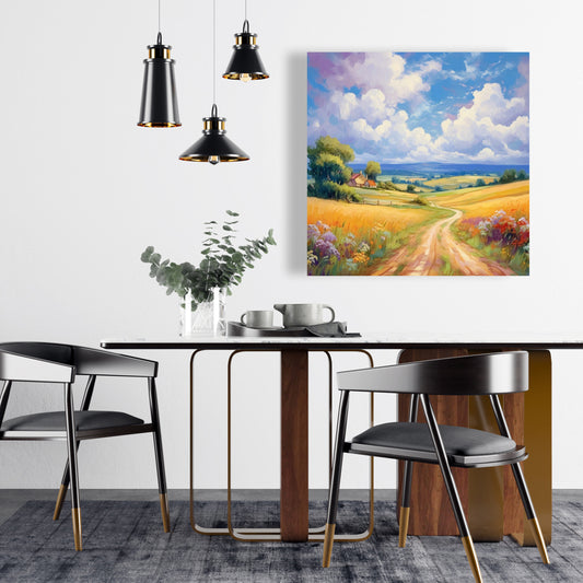 Small Country House Blue Canvas | Contemporary Home Decor