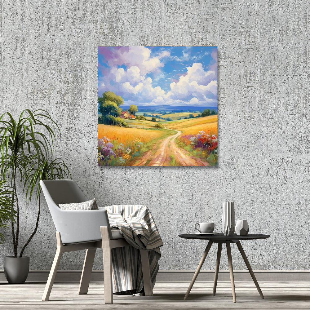 Small Country House Blue Canvas | Contemporary Home Decor