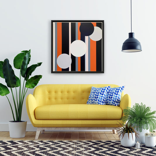 Minimalist Bedroom White Framed Canvas - The Circles Decor