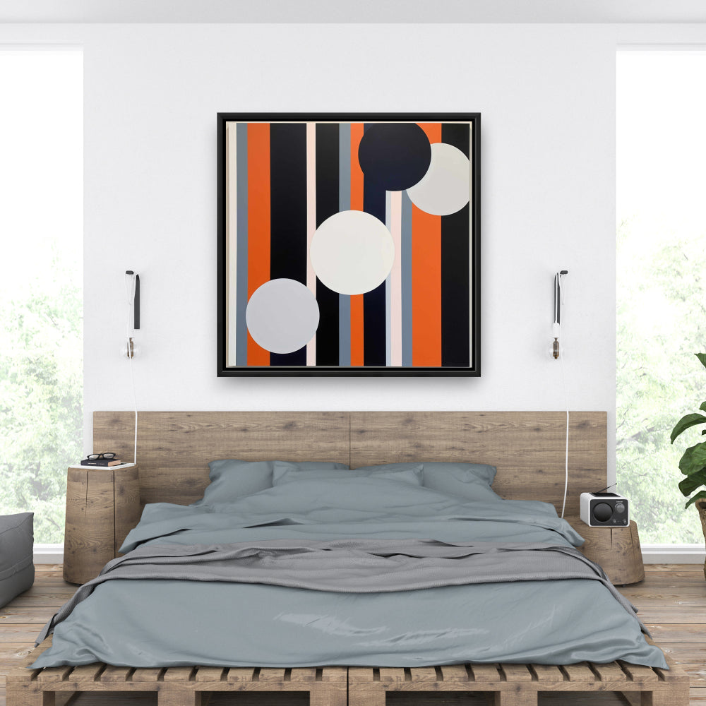 Minimalist Bedroom White Framed Canvas - The Circles Decor