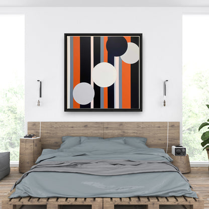 Minimalist Bedroom White Framed Canvas - The Circles Decor
