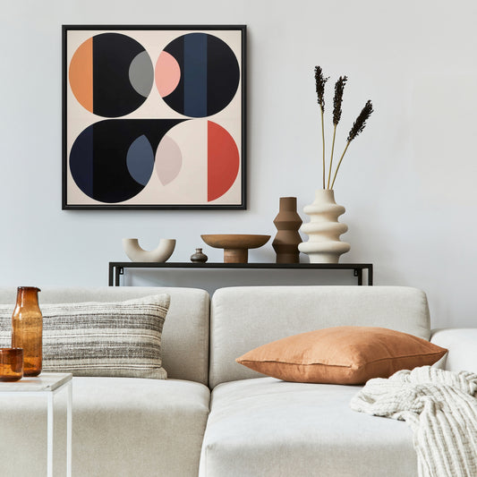 Imbed Circles Abstract Canvas | White Frame Bedroom Decor