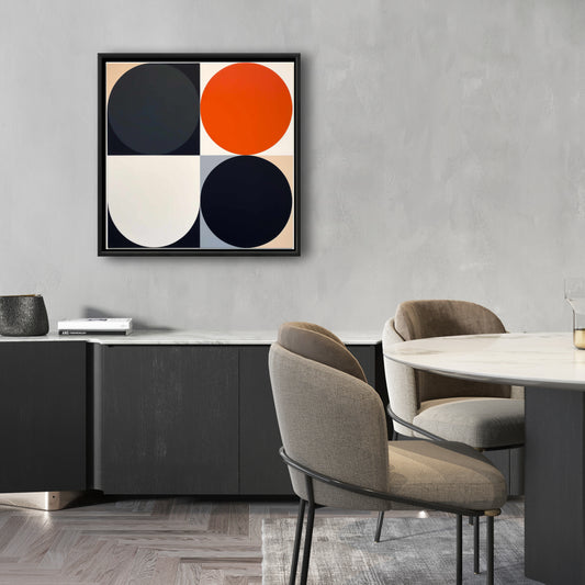 Split Circles Abstract Canvas | White Frame | Bedroom Decor