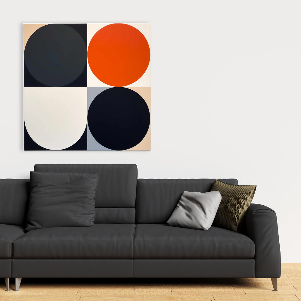 Toile abstraite minimaliste blanche – Décoration d'intérieur à cercles divisés
