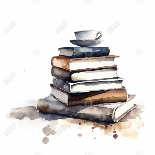 Toile minimaliste bleue « Livres caféinés » | Décoration murale pour chambre