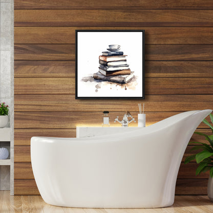 Caffeinated Books Canvas - Minimalist Blue Frame Home Decor