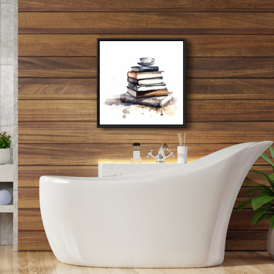Caffeinated Books Canvas - Minimalist Blue Frame Home Decor
