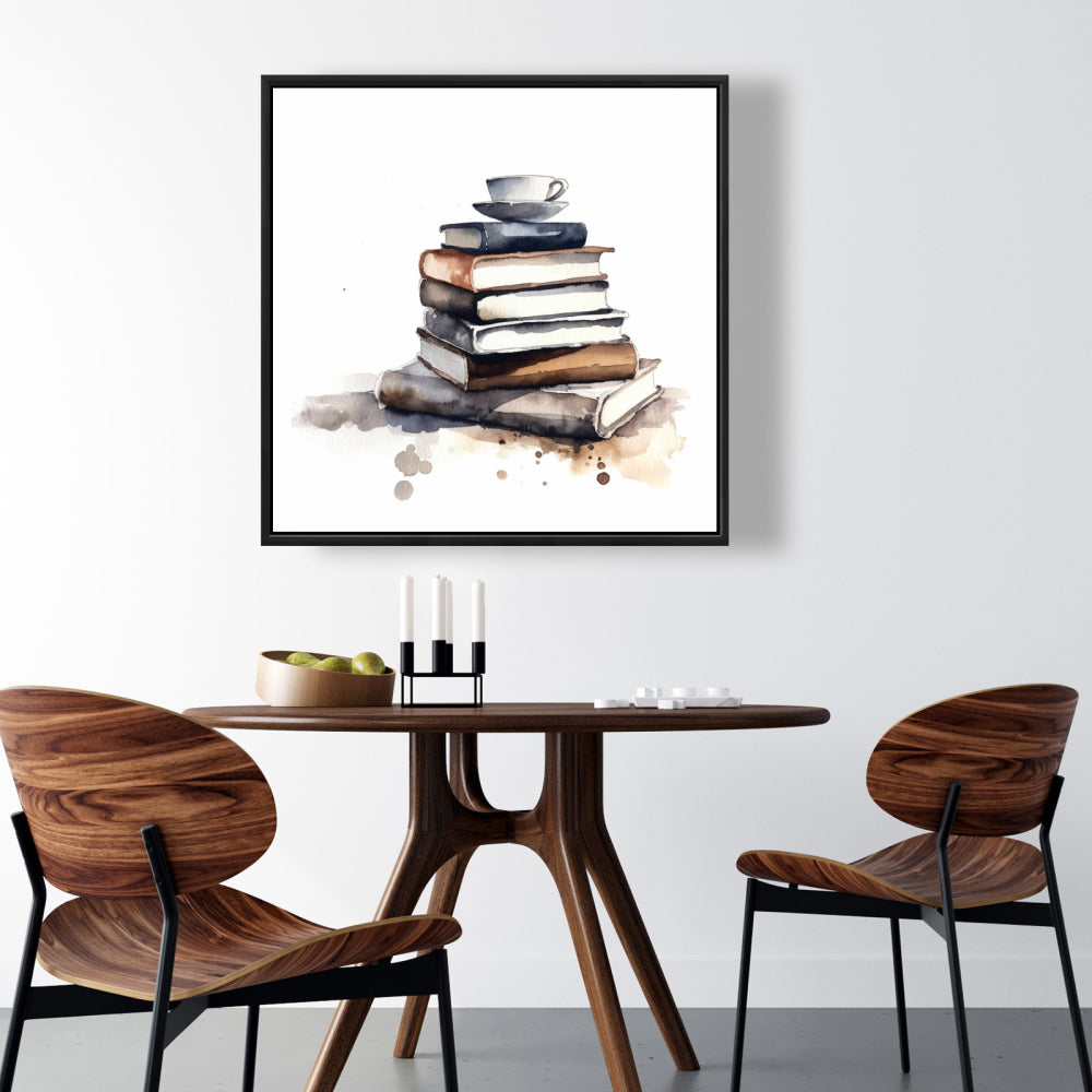 Caffeinated Books Canvas - Minimalist Blue Frame Home Decor