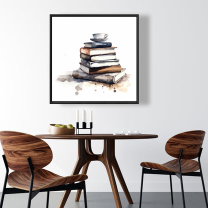 Caffeinated Books Canvas - Minimalist Blue Frame Home Decor