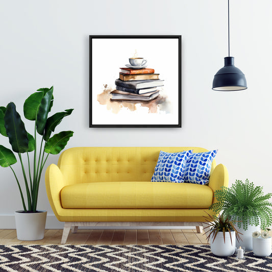 White Abstract Minimalist Framed Canvas - Calming Books Decor