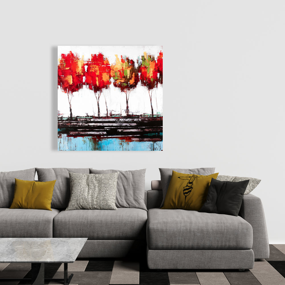 Abstract Industrial Style Blue Trees Canvas - Home Decor