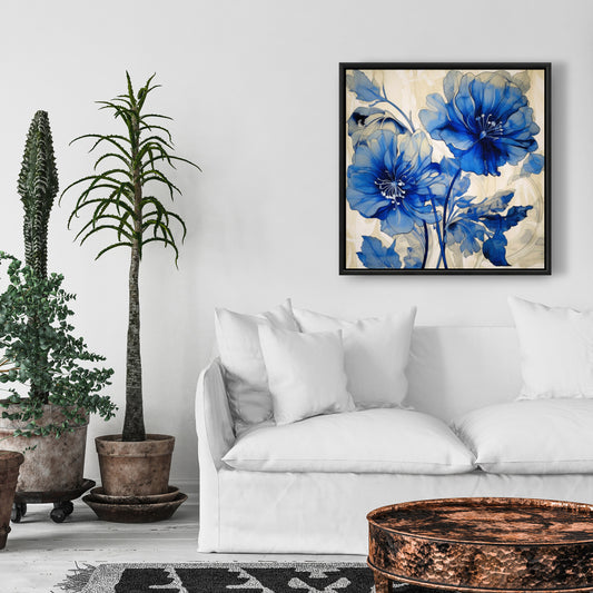 Blue Flowers Bedroom Decor | Framed Canvas Wall Art