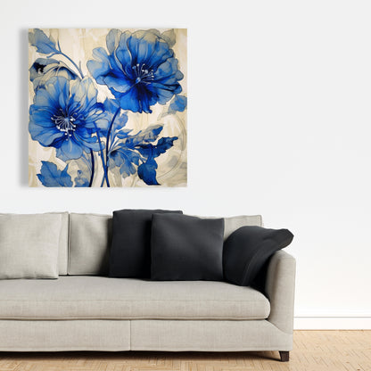 Blue Flowers Canvas - Abstract Floral Art for Home Decor