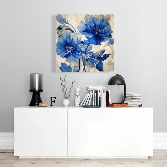 Blue Flowers Canvas - Abstract Floral Art for Home Decor