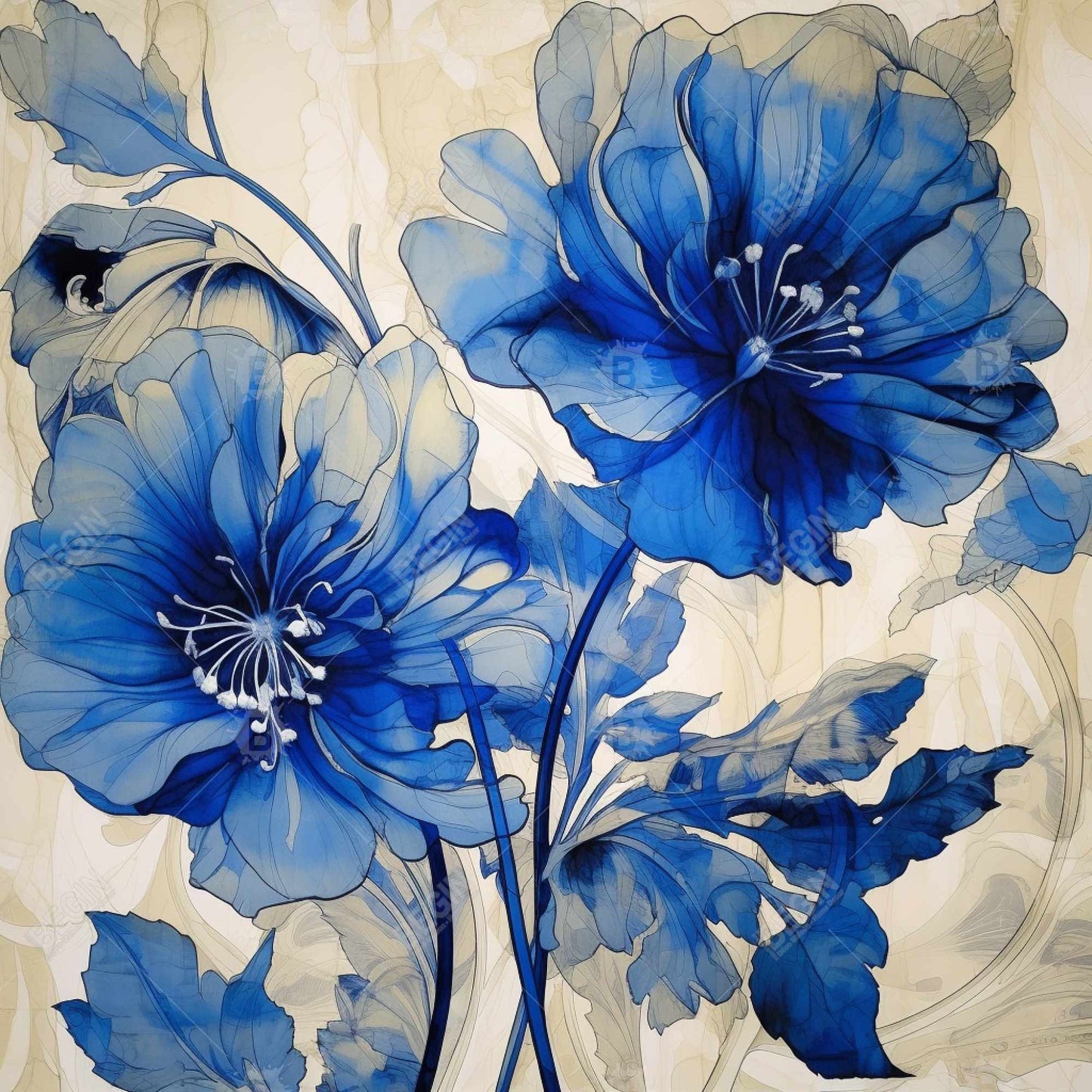 Blue Flowers Canvas - Abstract Floral Art for Home Decor