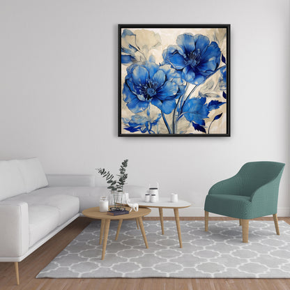 Flooded Flowers Canvas | Blue Framed Art for Home Decor