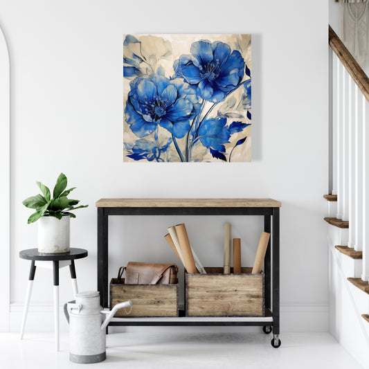 Toile bleue « Fleurs inondées » | Décoration d'intérieur contemporaine