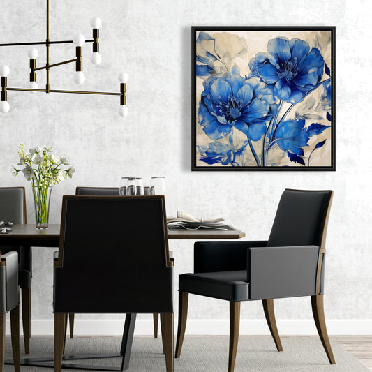 Flooded Flowers Canvas | Blue Framed Art for Home Decor
