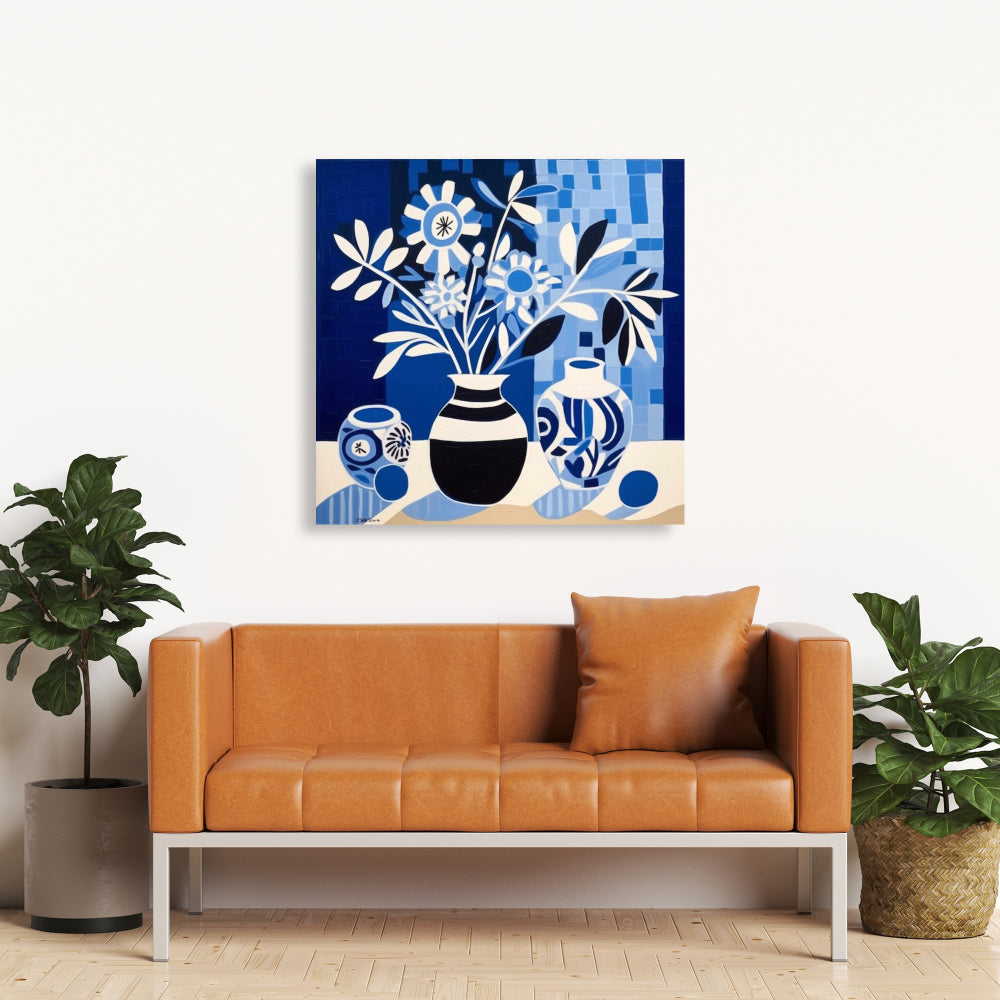 Blue Vases Minimalist Canvas - Blue Bedroom Home Decor Art