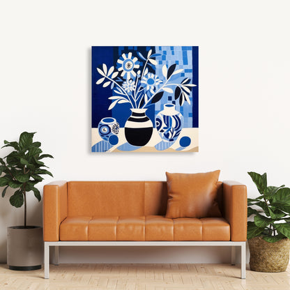 Blue Vases Minimalist Canvas - Blue Bedroom Home Decor Art