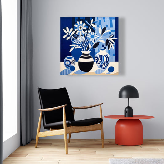 Blue Vases Minimalist Canvas - Blue Bedroom Home Decor Art