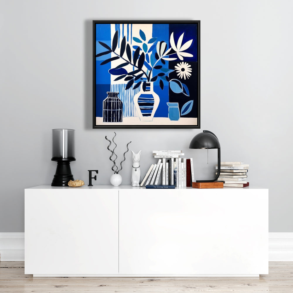 Contemporary Abstract Blue Framed Canvas - Blue Living Decor