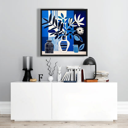 Contemporary Abstract Blue Framed Canvas - Blue Living Decor