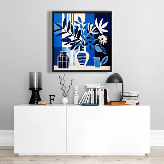 Contemporary Abstract Blue Framed Canvas - Blue Living Decor
