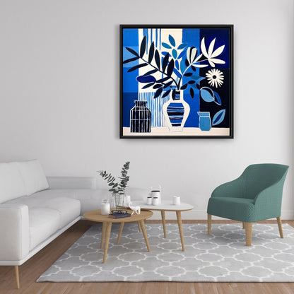 Contemporary Abstract Blue Framed Canvas - Blue Living Decor