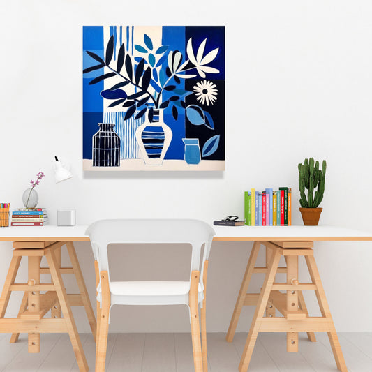 Blue Living Flowers Canvas - Bedroom Wall Art Home Decor