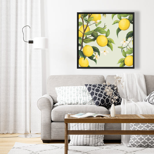 Flowery Lemons Framed Canvas | Contemporary Bedroom Decor