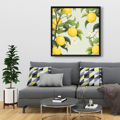 Flowery Lemons Framed Canvas | Contemporary Bedroom Decor