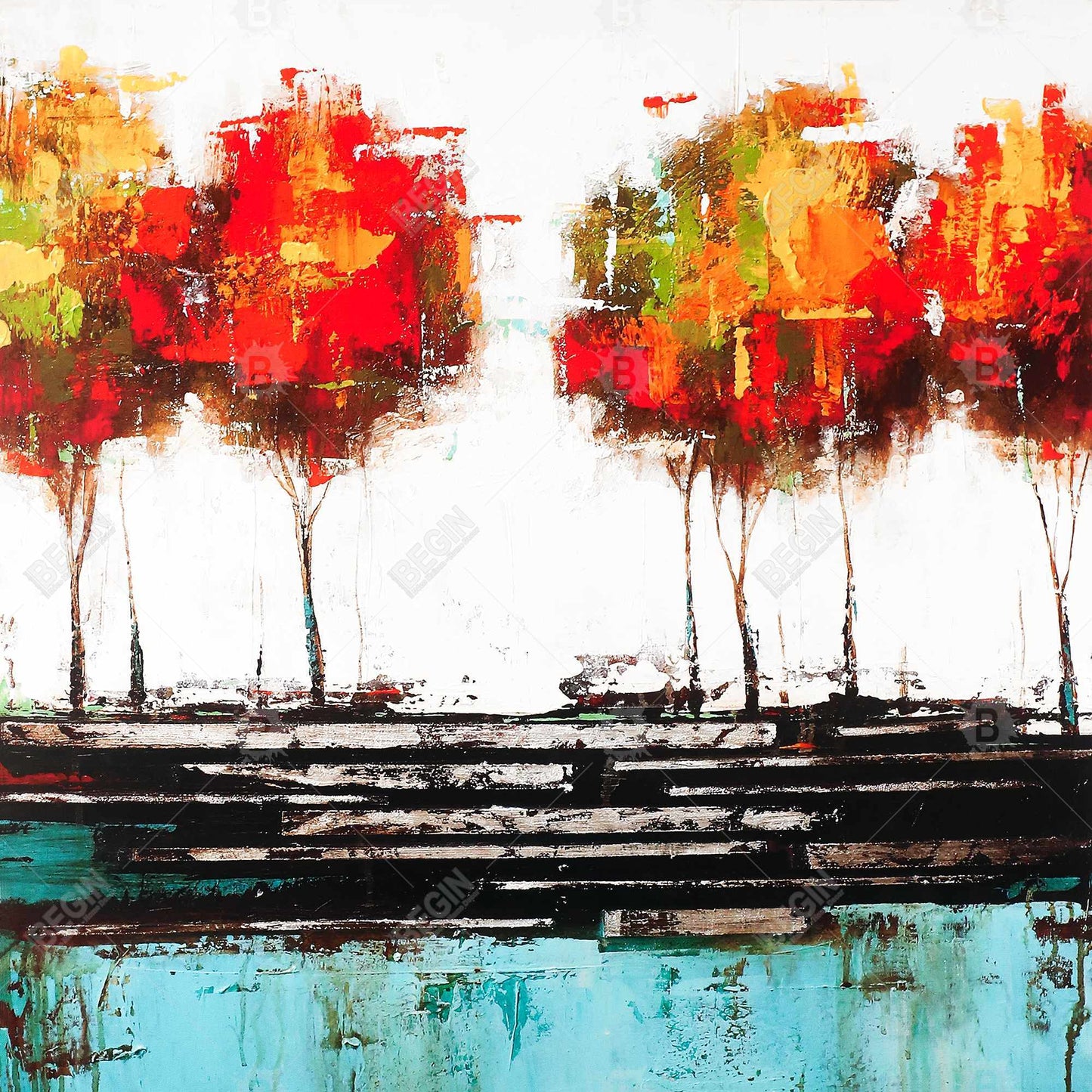 Blue Bedroom Canvas - Modern Trees | Industrial Wall Decor