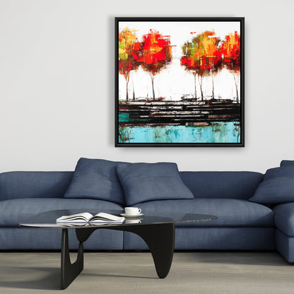 Toile de chambre bleue – Arbres modernes | Décoration murale industrielle