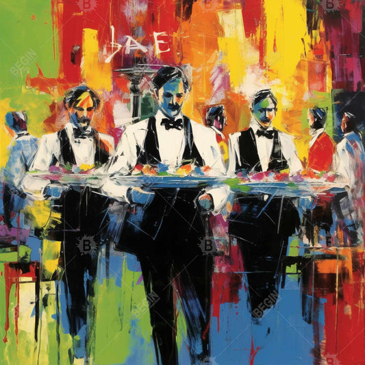 Blue Contemporary Kitchen Canvas - Classic Waiters Wall Art