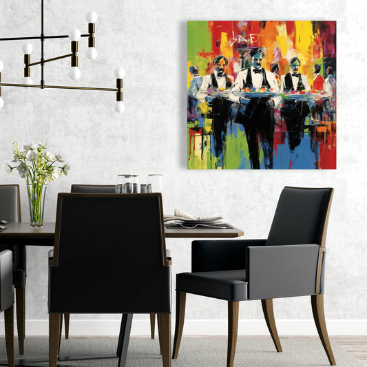 Blue Contemporary Kitchen Canvas - Classic Waiters Wall Art