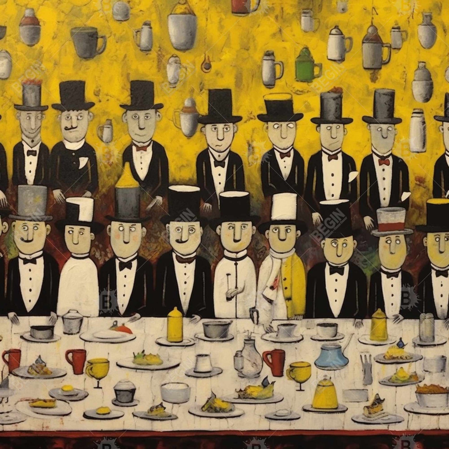 Toile abstraite « Banquet discret » | Décoration d'intérieur avec cadre blanc