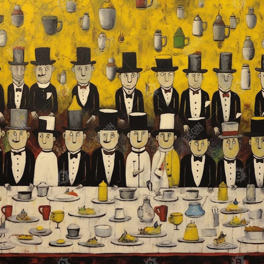 Toile abstraite « Banquet discret » | Décoration d'intérieur avec cadre blanc