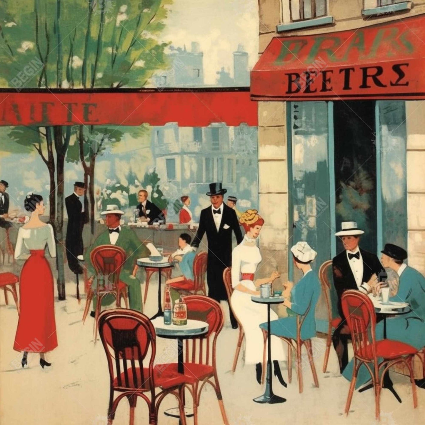 Toile encadrée bleue « Gastronomie » - Décoration de café public