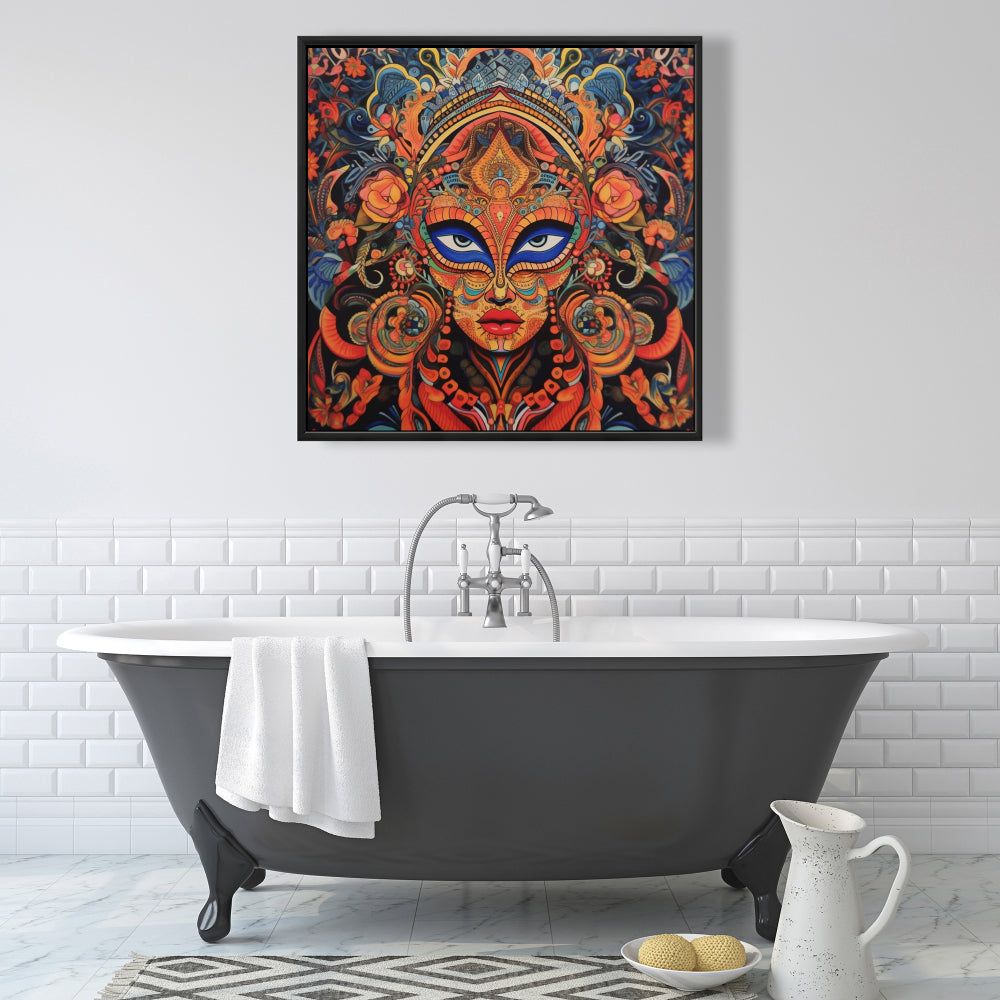 Aztec Face Blue Abstract Canvas | Framed Home Decor Wall Art