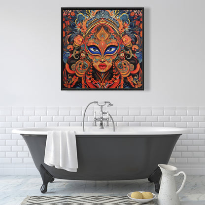 Aztec Face Blue Abstract Canvas | Framed Home Decor Wall Art