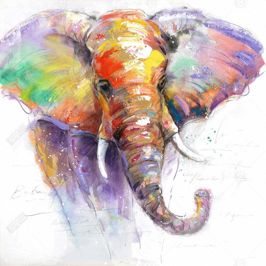 Magnifique toile violette représentant un éléphant coloré | Décoration d'intérieur animalière