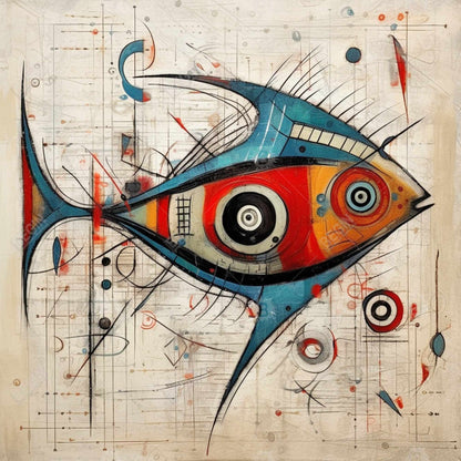 Abstract Fish Canvas | Blue Aquatic Animals Home Decor