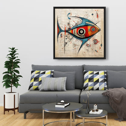 Minimalist Abstract Fish Framed Canvas - Bedroom Home Decor