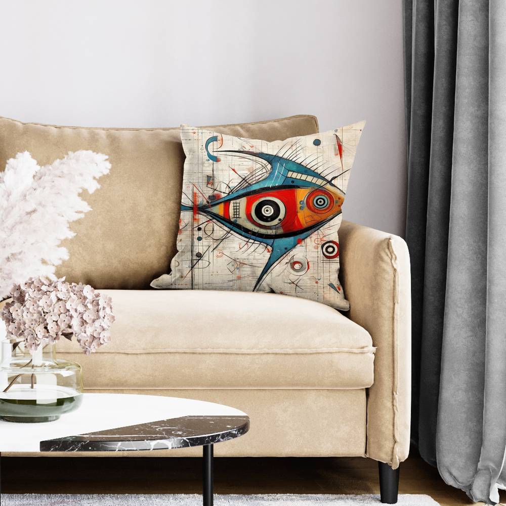 Blue Abstract Fish Pillow | Home Decor Bedroom Accent