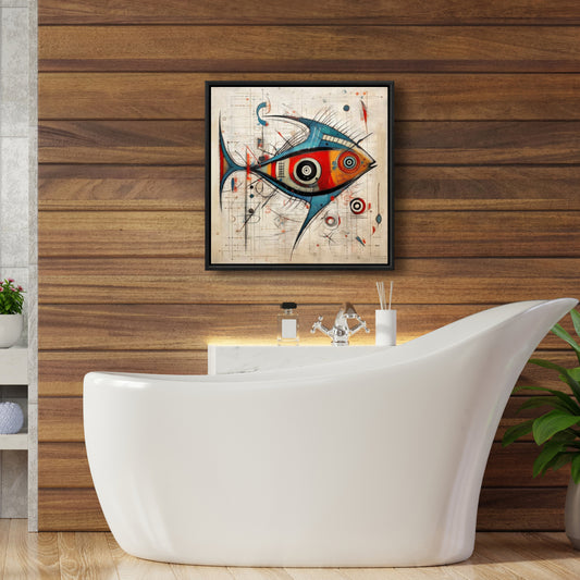 Minimalist Abstract Fish Framed Canvas - Bedroom Home Decor