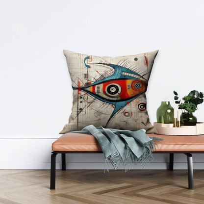 Blue Abstract Fish Pillow | Home Decor Bedroom Accent