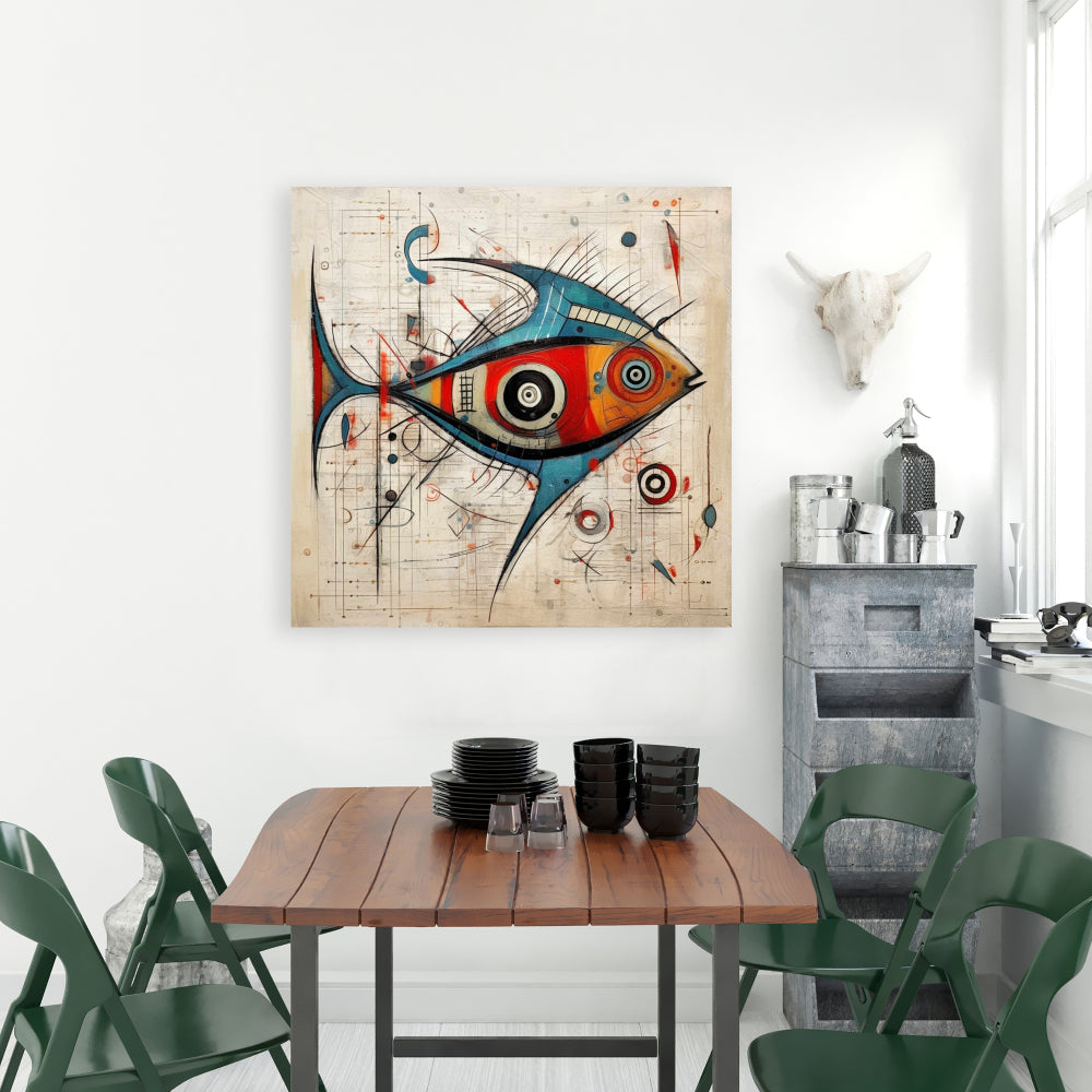 Abstract Fish Canvas | Blue Aquatic Animals Home Decor