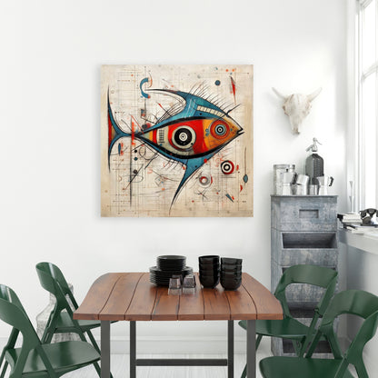 Abstract Fish Canvas | Blue Aquatic Animals Home Decor