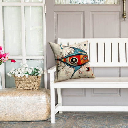 Blue Abstract Fish Pillow | Home Decor Bedroom Accent